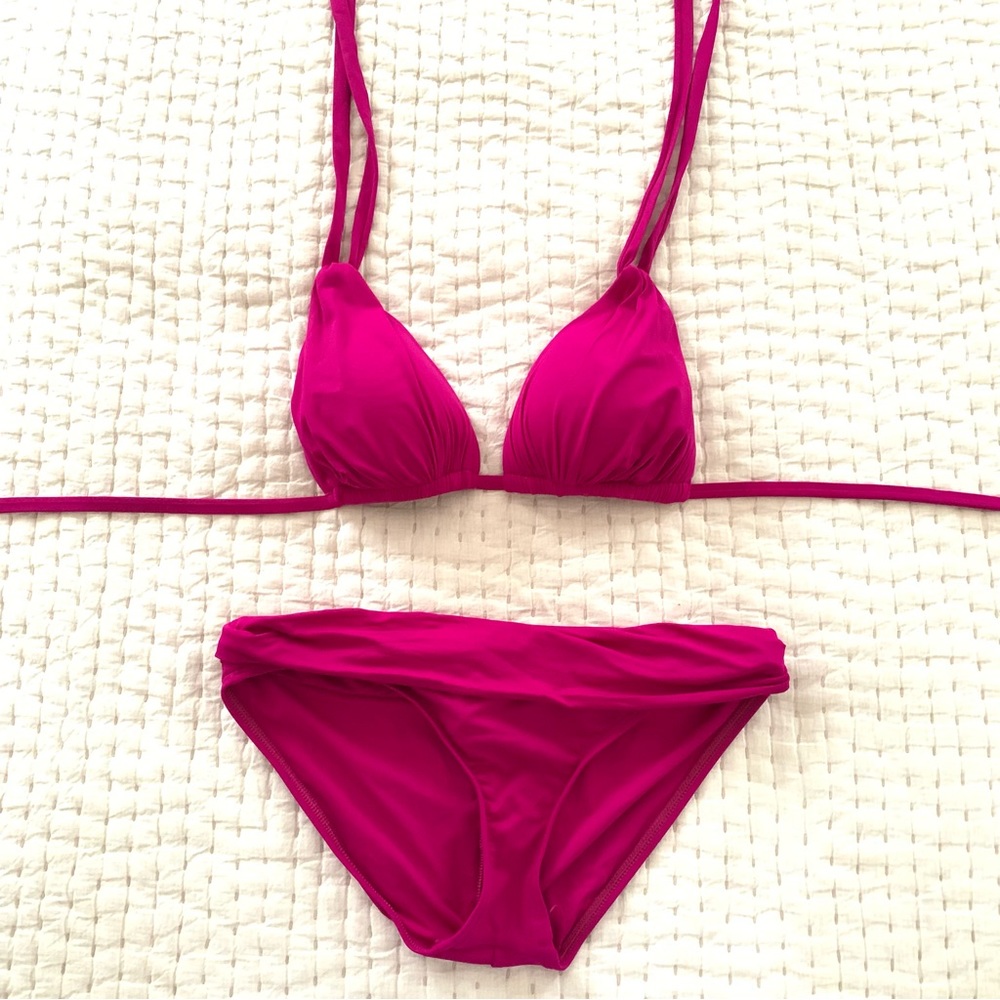 La Blanca Island Goddess Halter Triangle Top / Shirred Band Hipster Bikini Sz 8
